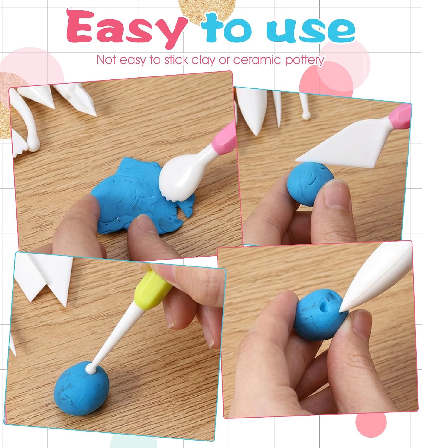 9 Pcs Clay Tools, Pottery Tools, Clay Tools for Kids | Double-Head Sculpting Tools for Pottery, Smooth & Safe for DIY Clay Art, Handmade Craft, School Art Class & Home Hobby