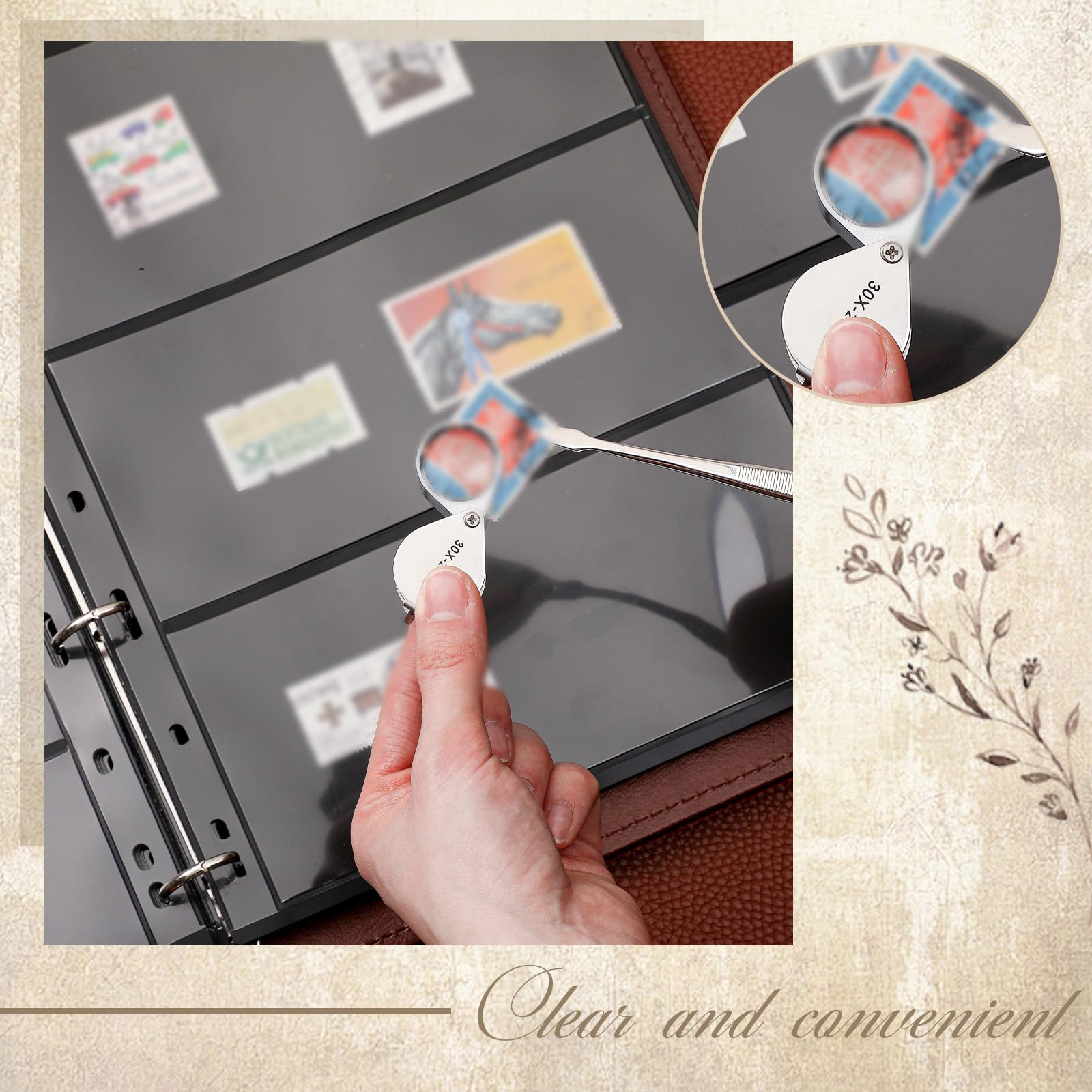 Kit raccoglitore per album da collezione di francobolli, 1/2/3/4 righe di banconote con 20 pagine di timbri, raccoglitore a 4 anelli, pinzette e lente di ingrandimento, per banconote di carta, regalo