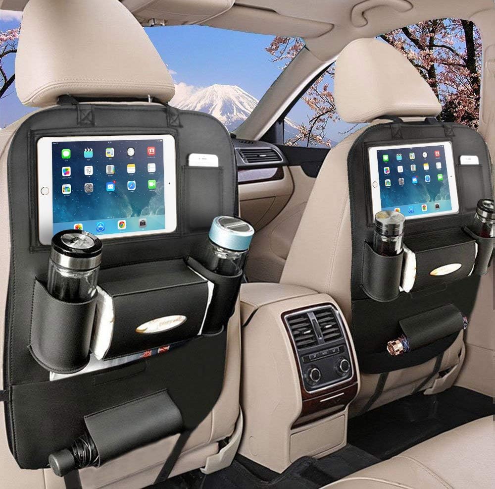 OTCPP Car Backseat Organizer PU Leather Car Seat Back Organizer for Travel with Baby Storage Bags iPad Holder (1 Pack, Black)