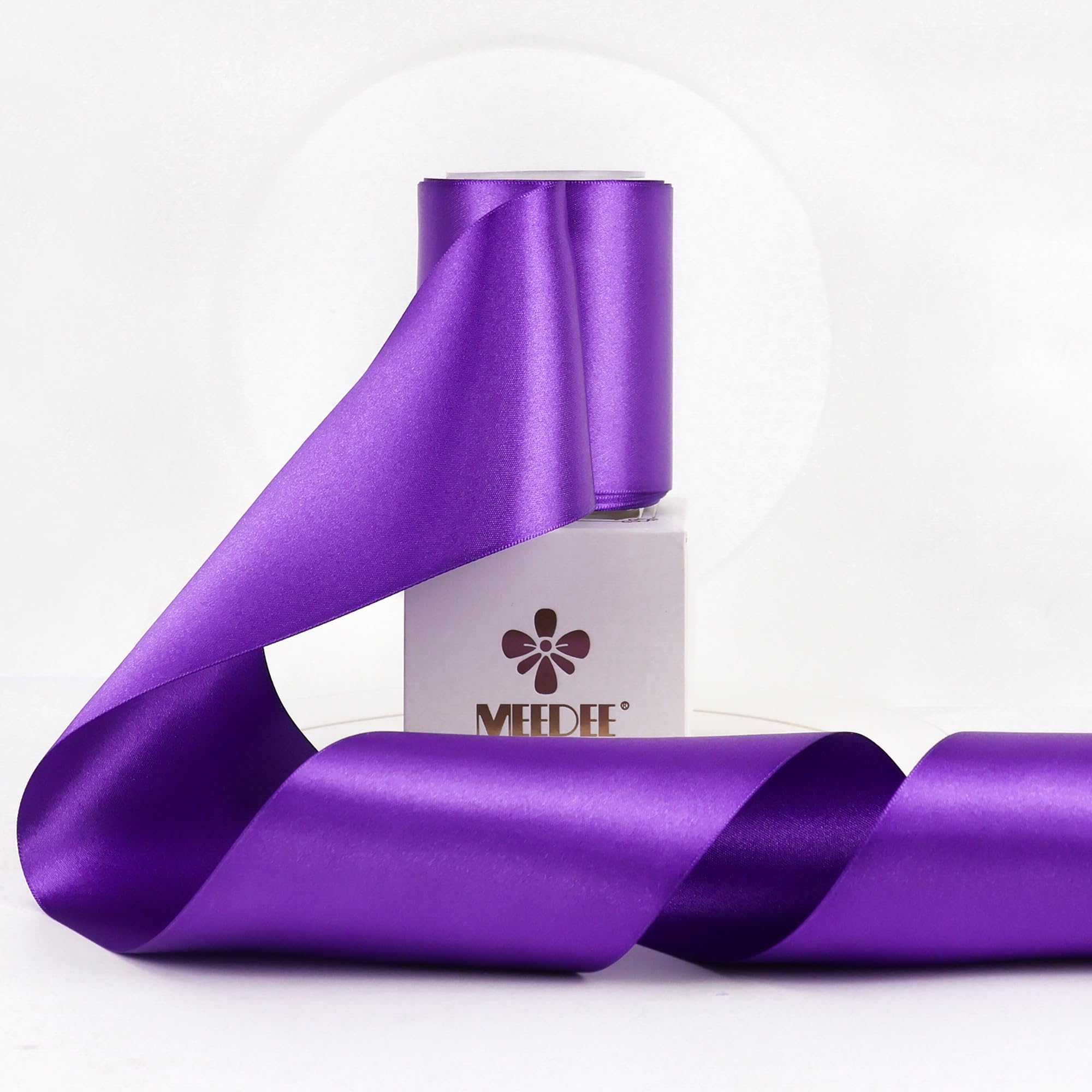 MEEDEE Purple Satin 3 Inch Ribbon Lux Double Faced Satin Ribbon Dark Purple Halloween Ribbons by 10 Yards Purple Ribbons for Christmas Tree, Flower
