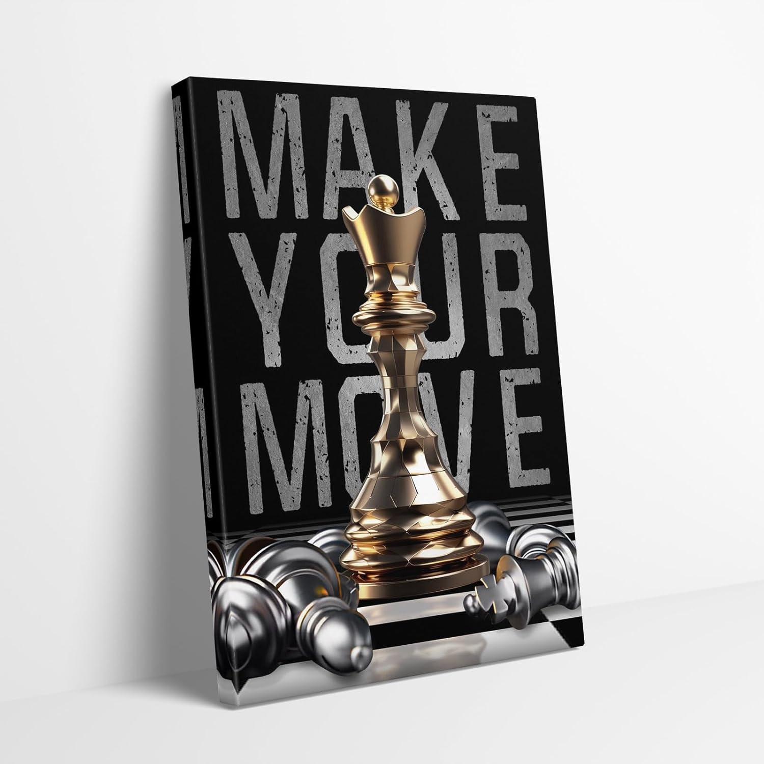 Kpasnd Make Your Move Chess Motivational Wall Art – Inspirational Canvas Print, Gold Chess Inspirational Quote Poster for Living Room, Bedroom, Office