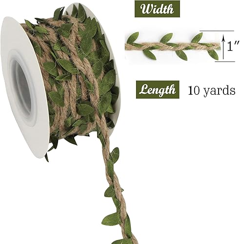 Miniatura 2 de MEEDEE Cordel de yute natural con hojas de arpillera con cordel de hojas verdes de enredadera, 1 pulgada x 10 yardas, perfecto para fiesta de baby