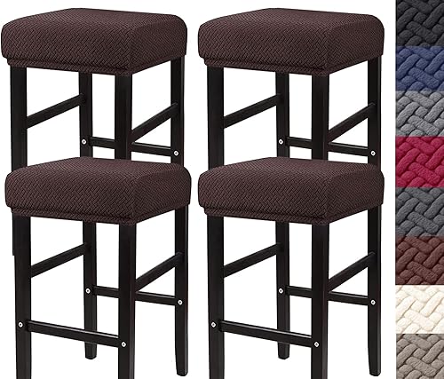HFCNMY Fundas de Taburete Rectangulares, Paquete de 4 Fundas Elásticas Rectangulares para Taburete de Bar Fundas de Taburete de Tocador Jacquard