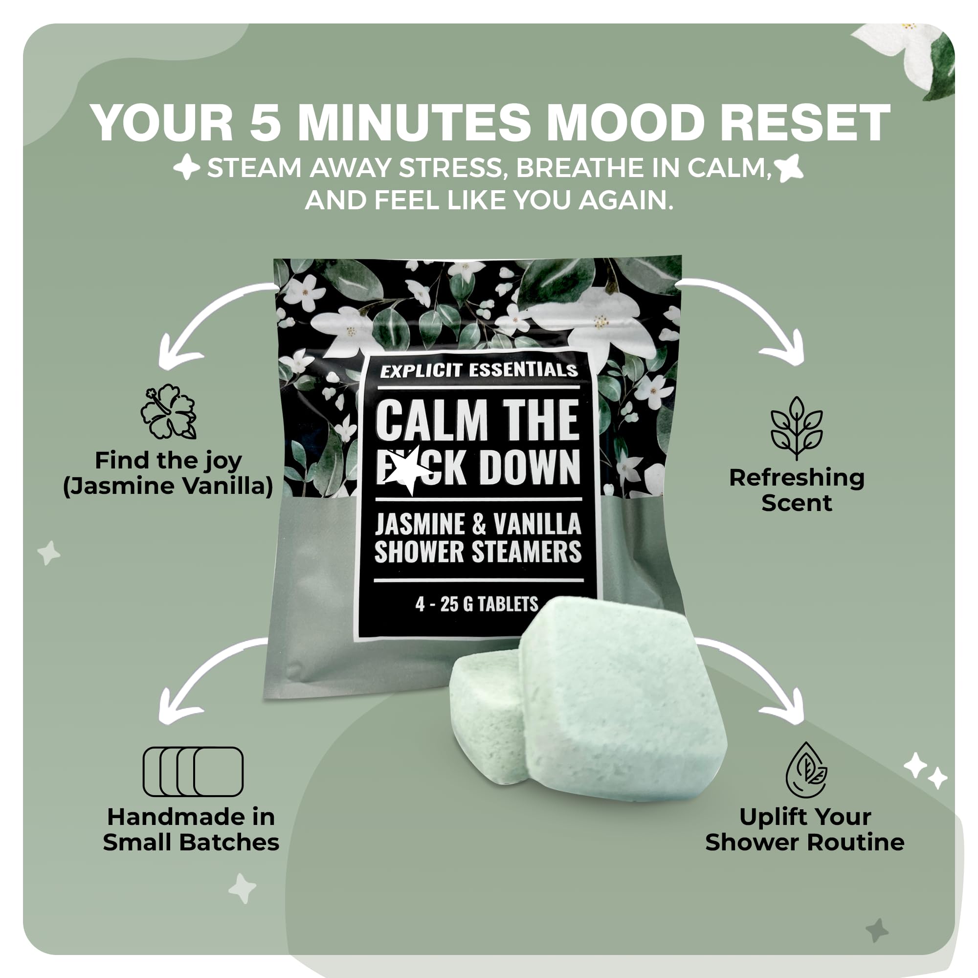 Explicit Essentials Calm The F Down Shower Steamers |  Aromatherapy Shower Steamers for Relaxation & Stress Relief | Spa Shower Gift for Self-Care, Birthdays & Holidays