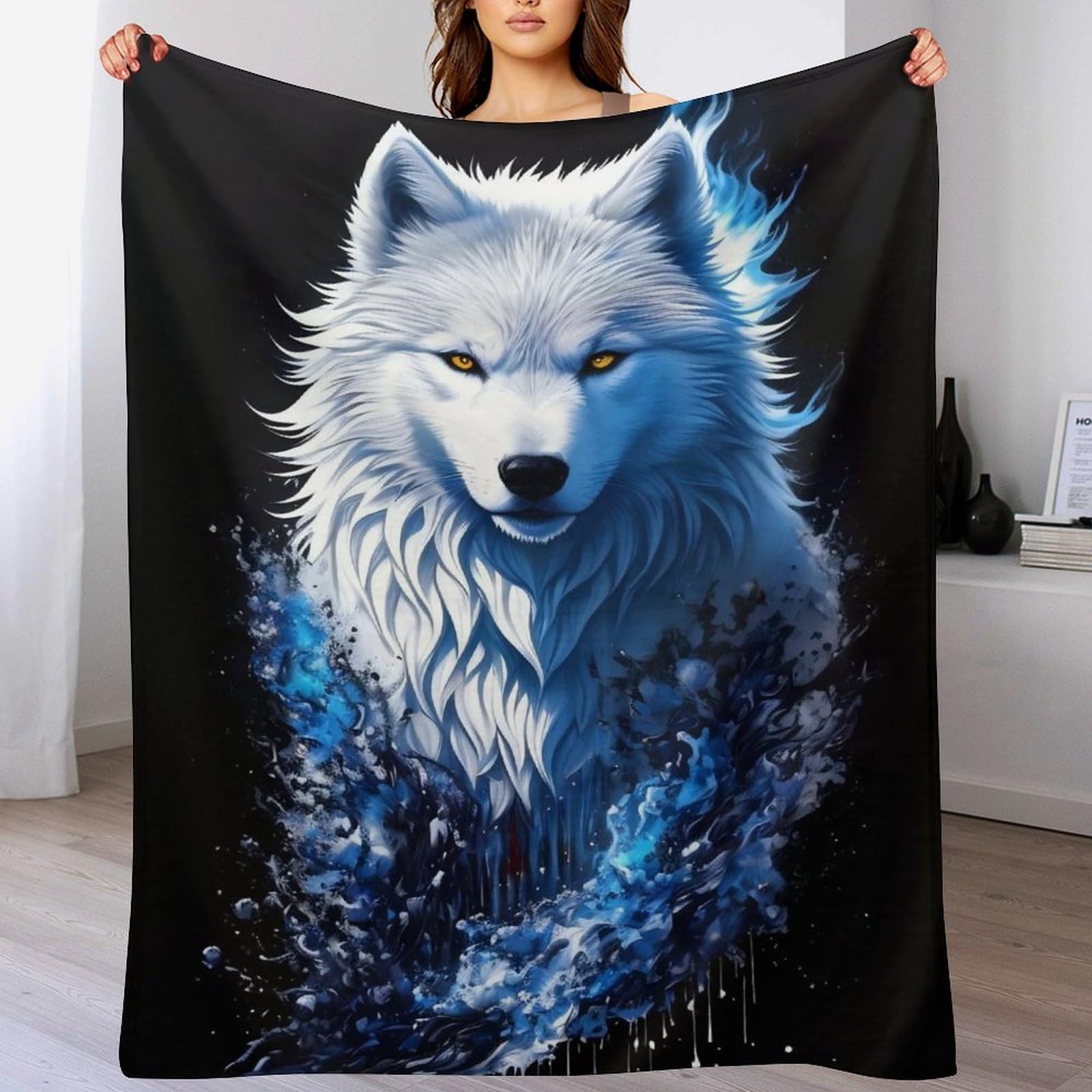 Couverture flannel loup portrait de qualité supérieure toutes saisons