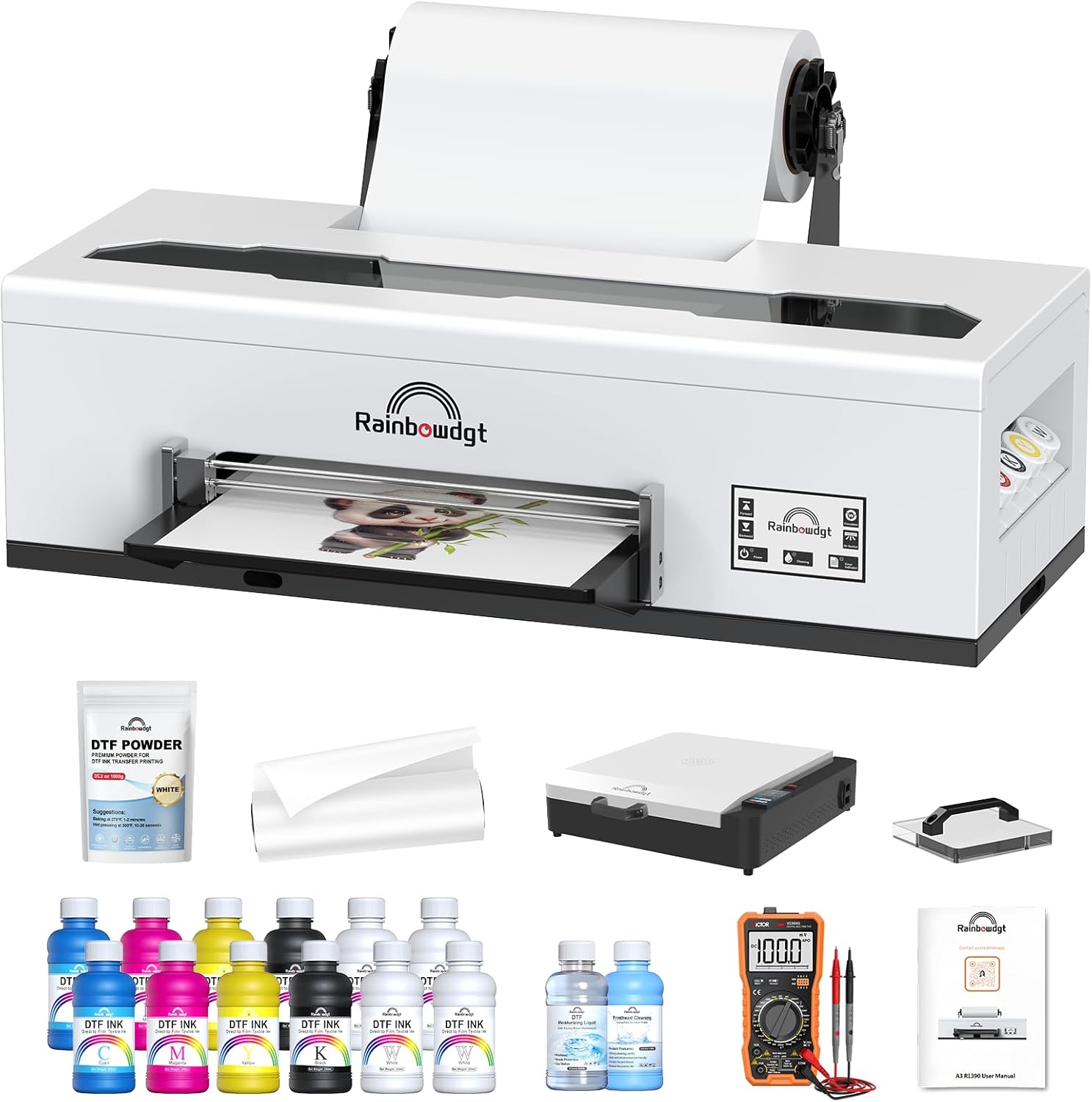 RAINBOWDGT R1390 DTF Printer, A3 T-Shirt Printing Machine with Oven Bundle, 13" DTF Apparel Printer, Direct to Film Heat Transfer, Suitable for Cotton, Denim, Canvas