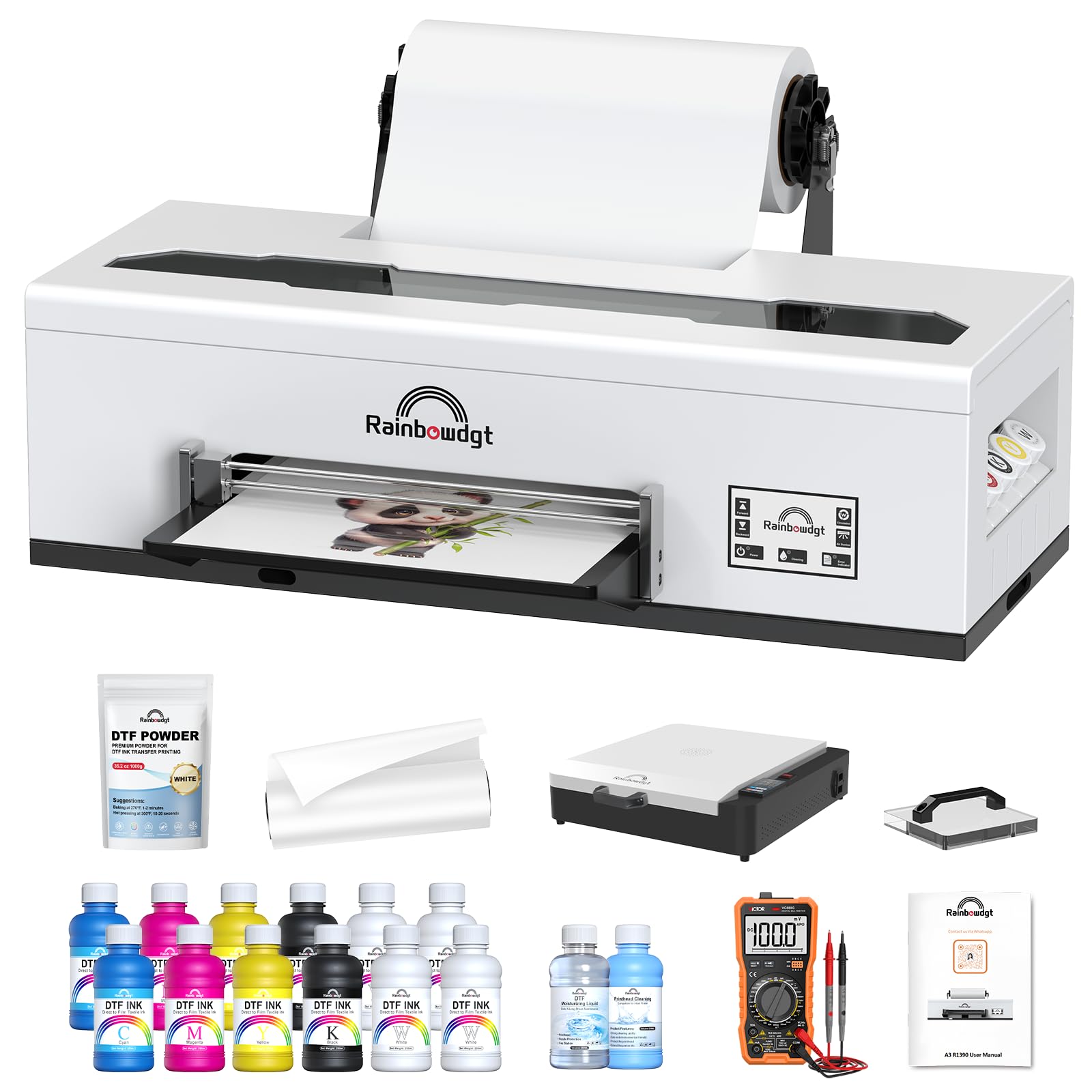 RAINBOWDGT R1390 A3 DTF Printer Bundle with Oven for T-Shirt Printing