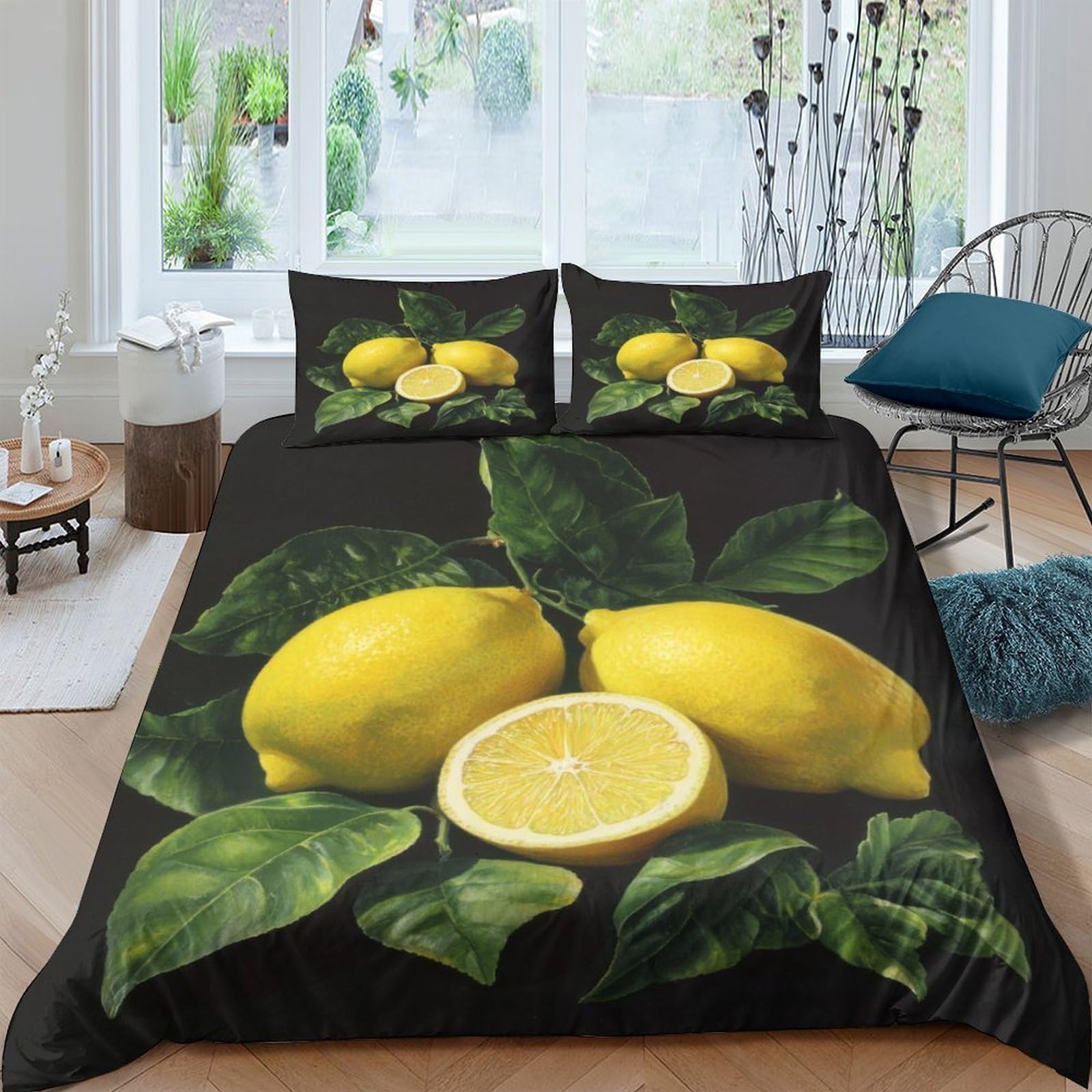 Ctjqhvkz Style-4 3D Printed Lemon Slice Fitted Sheet Microfiber Soft Anti-Slip Fruit Leaf Bed Cover For Bedroom Guest Room Decor Single（135X200cm）