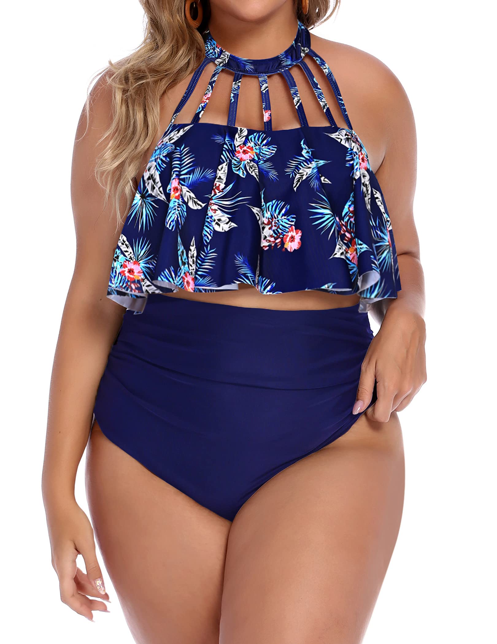 Sheshow Women Bikini Set High Waisted Swimsuit Flounce Swimwear Two Piece Floral Swimwear Plus Size