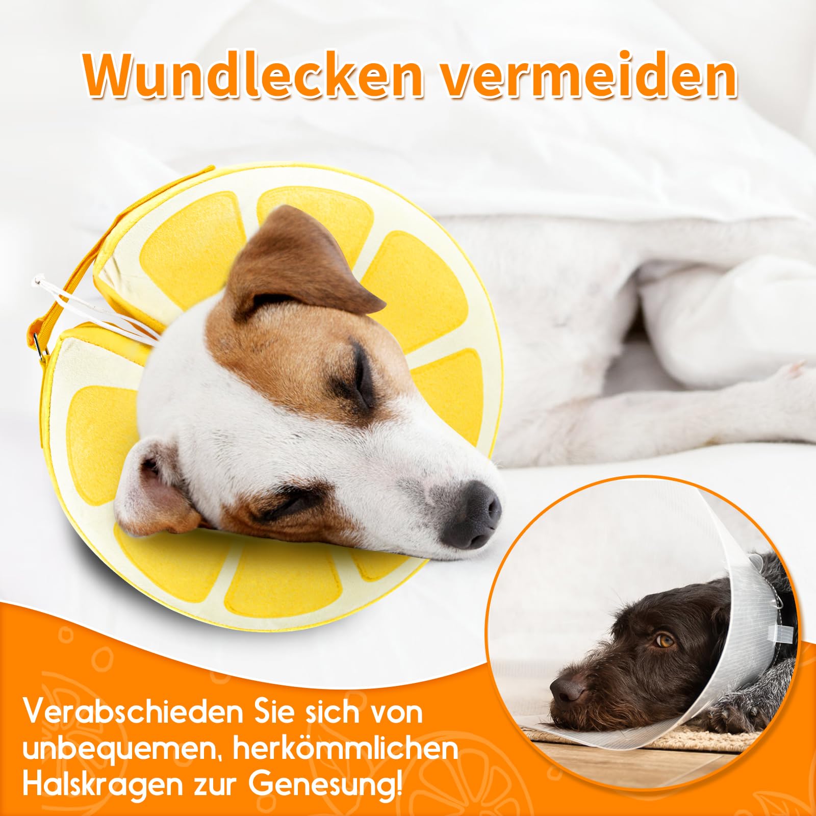 Aufblasbare Halskrause Hund & Katzen, Bequeme Hundekragen Leckschutz mit Kordelzug, Einstellbar Leckschutz Hund für Genesung nach Operationen oder Wunden, Blockiert Nicht die Sicht, L