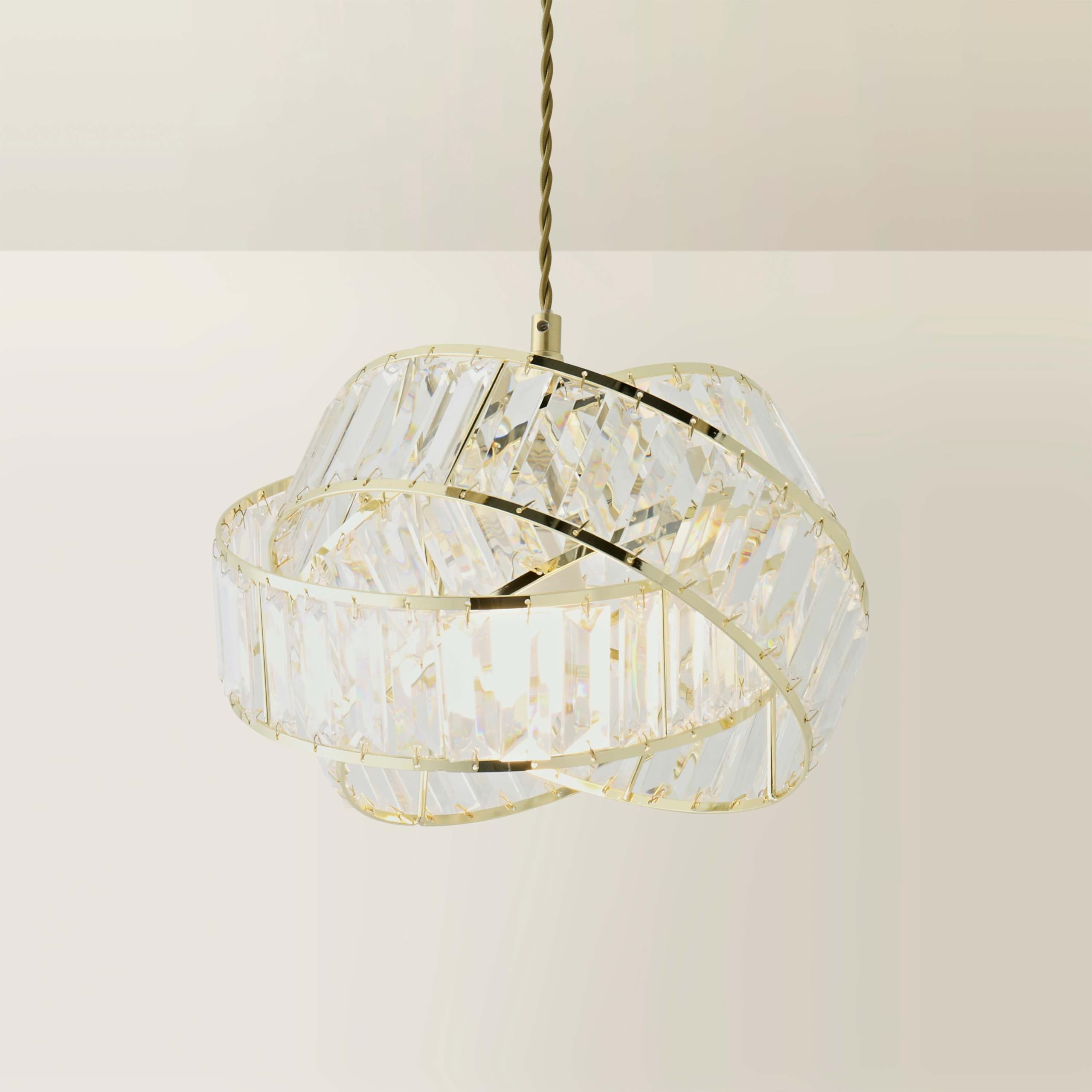 B&Q -  Hudson Acrylic Jewel Gold Intertwined Twisted Easy Fit Lamp Shade (D)30Cm