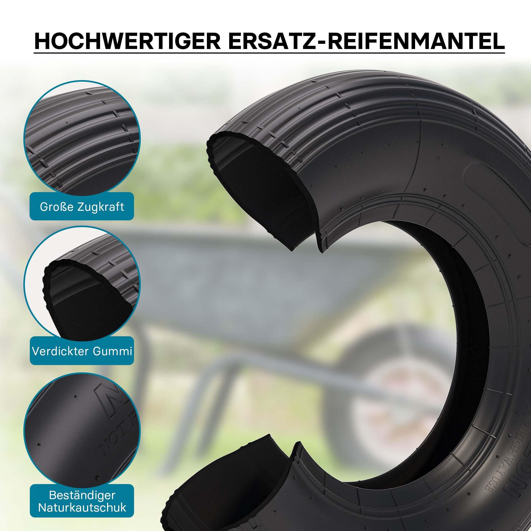 Wiltec Lot de 2x Pneus & 2x Chambres à air 4.00-8 pour Roues de brouette – avec Valve droite TR13 – capacité de charge max. 160 kg – Chariot Jardinage Jardin Gazon
