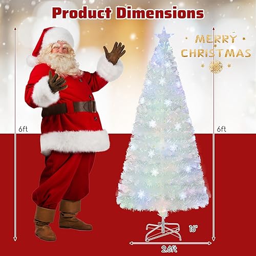 Miniatura 138 de Goplus Árbol de Navidad artificial de fibra óptica preiluminado, con luces LED multicolor y copos de nieve (6 pies)