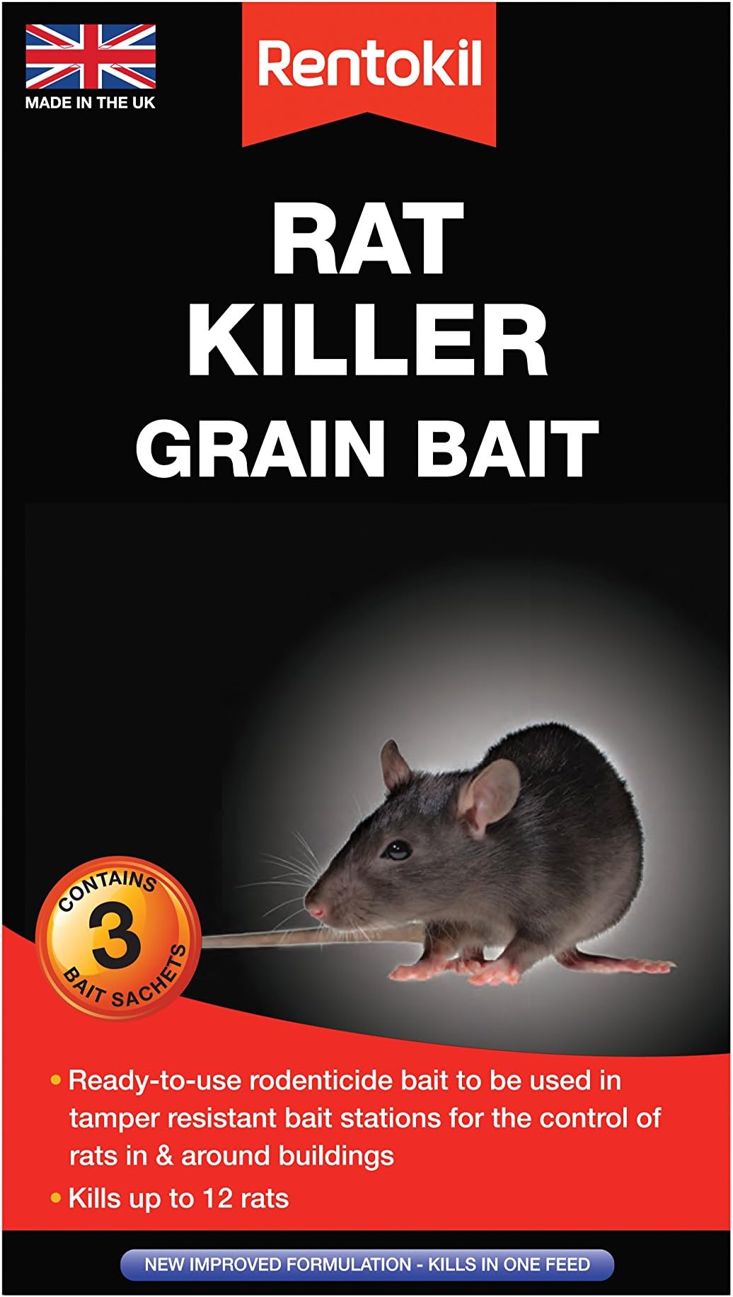 Rentokil PSR32 Rat Killer Grain Bait, Black, 4 x 10.5 x 18.5 cm