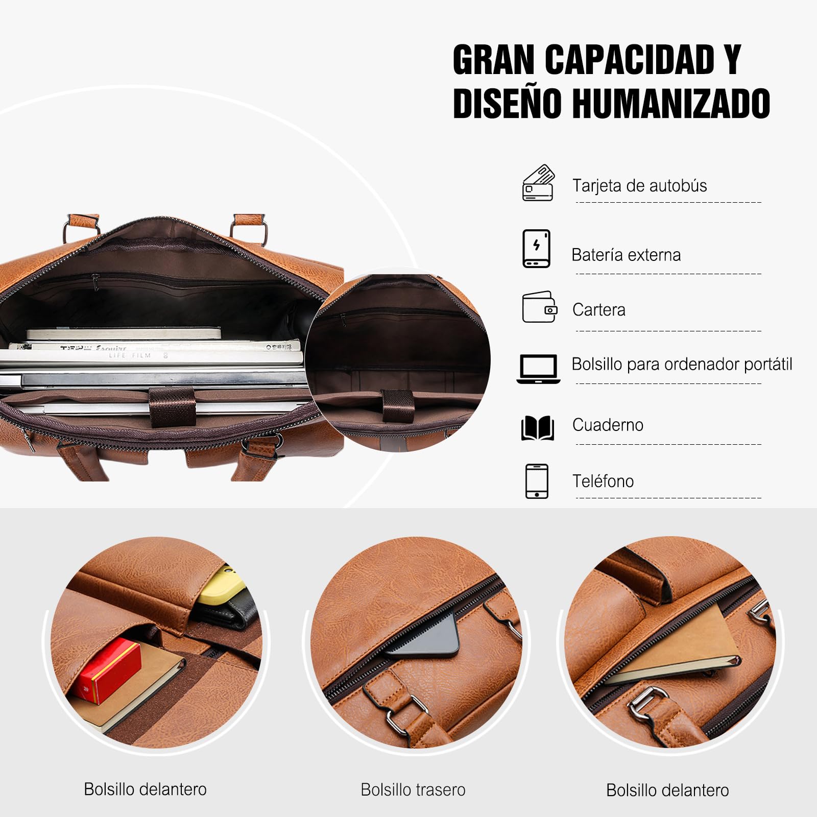 FANDARE Maletines Hombre Bolso Messenger Estilo Británico Cartera mensajero PU cuero Bolsos mano Bolsas y fundas para 15.6 pulgadas portátiles y netbooks Portafolio Carpeta bandolera