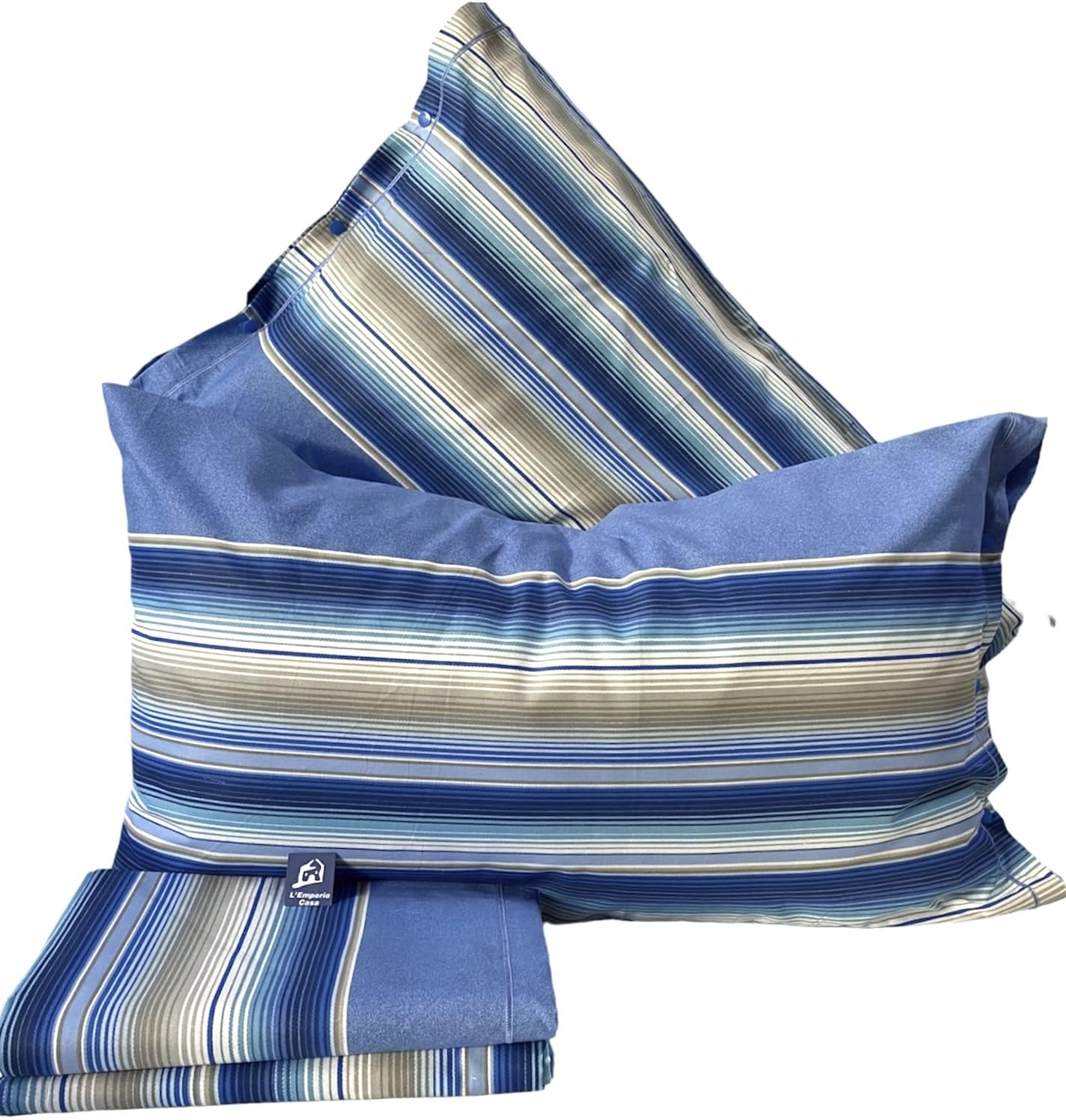 L'Emporio Casa Set Completo Lenzuola Matrimoniale Chloè, 100% Cotone Italiano, Effetto Setato (Geometrico Blu)