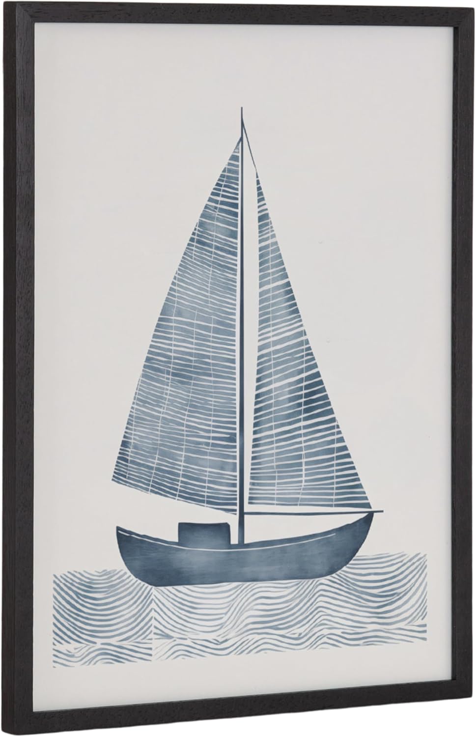 Kate and Laurel Nautical Blue Sailboat Framed Wall Art by The Creative Bunch Studio; 12x16 Black; Modern Coastal Boat Art for Wall