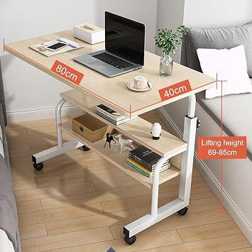 Computer Desk, Height Adjustable Office Mobility Workstation, Spacious Desktop with Casters Laptop Desk Table for Home or Office Beige