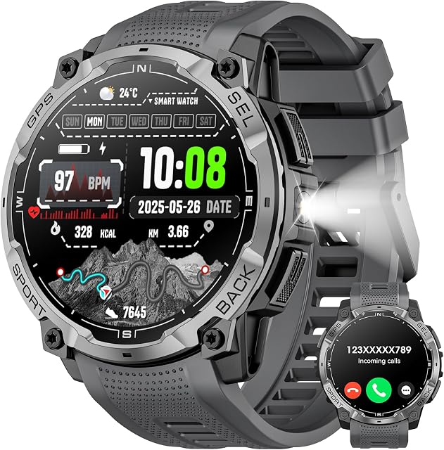 Reloj Inteligente Militar Hombre con GPS y Pantalla AMOLED HD 1.43"