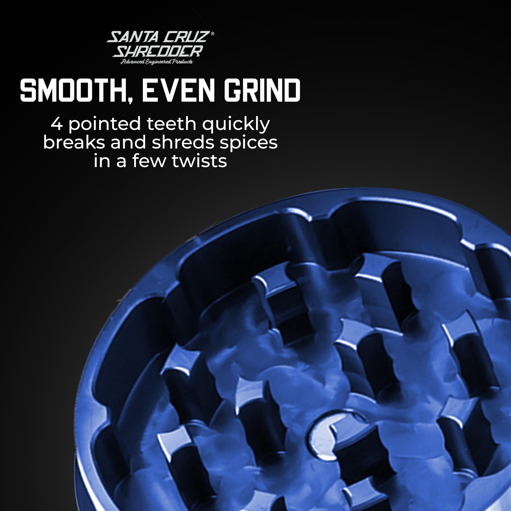 Santa Cruz Shredder Gewürzmühle aus Metall, gerändelte Oberseite für stärkeren Halt, 3-teilig, klein, 4,3 cm, Blau