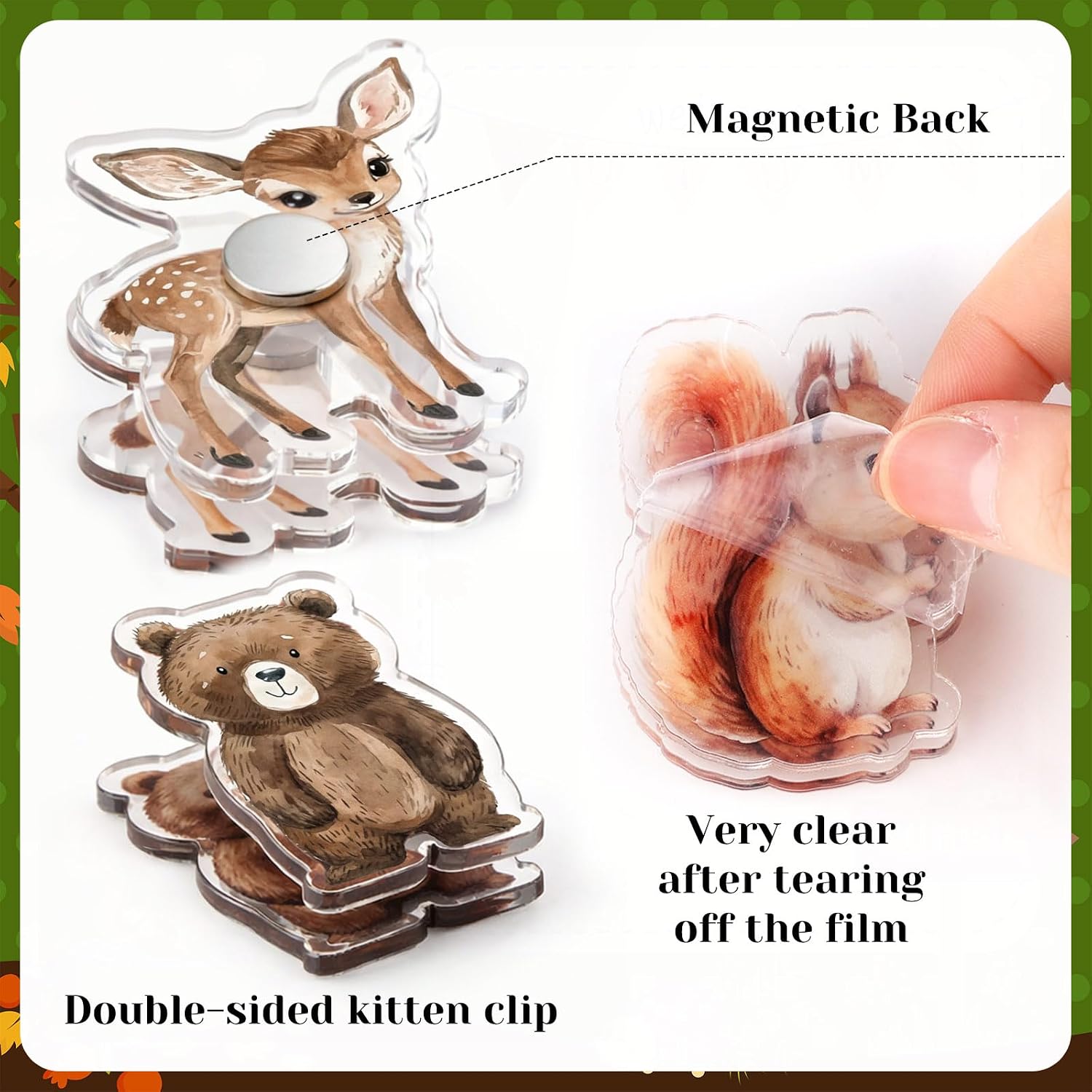 12 Pack Woodland Animals Magnetic Chip Clips Woodland Animals Food Bag Clips Funny Magnets for Snack or for Use on the Fridge, Kitchen Organization and Home Use, Remove Protective Film