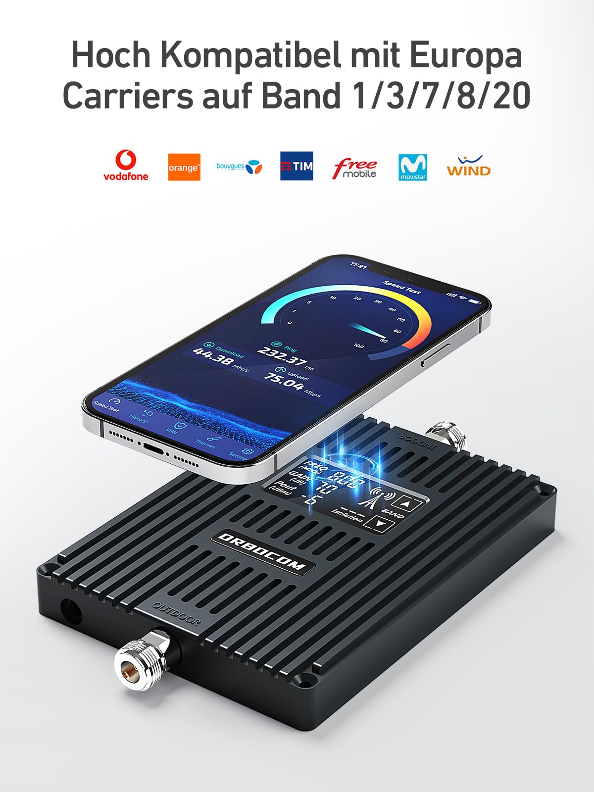 5G 4G 3G Mobilfunk Signalverstärker Band 20/1/3/7/8 LTE Verstärker GSM Repeater Für Home Office Handy Signalverstärker Unterstützt Alle Betreiber Vodafone O2 Bereich Bis Zu 400 Quadratmeter