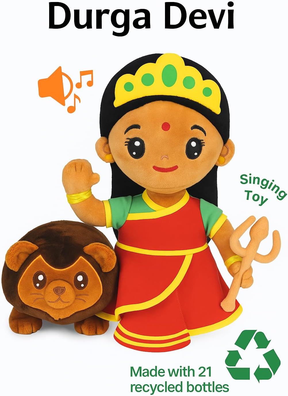 MODI TOYS Durga Devi (Medium - 11 inch) Mantra Singing Stuffed Plush Toy | Ideal for Newborns, Infants, Toddlers, Grandparents | Best for Diwali, Baby Shower, Birthday | Teddy Bear Panda Elephant