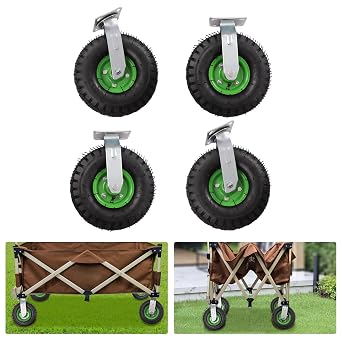10" Heavy-Duty Pneumatic Wheel Set 661lbs Capacity, 2 Swivel & 2 Fixed Casters with Anti-Skid Rubber Tires for Carts, Trailers, Furniture Dollies, Machinery Plate Mount Industrial Casters 4-Pack