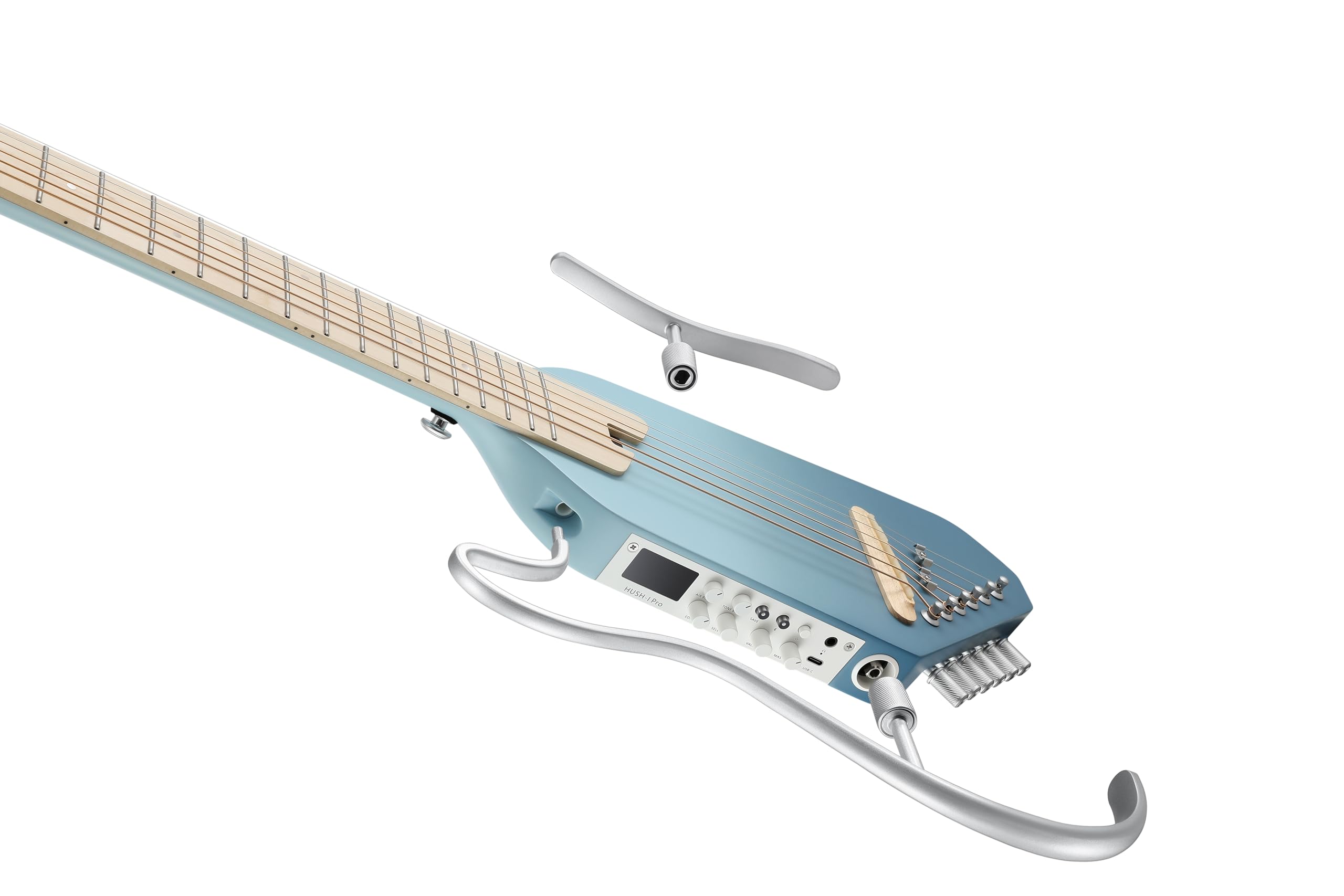 Donner Guitare électro-acoustique HUSH I PRO Travel avec modes d’effets multiples, kit intelligent comprenant des écouteurs, une housse de transport, une sangle, un câble de chargement, Hawaiian Blue