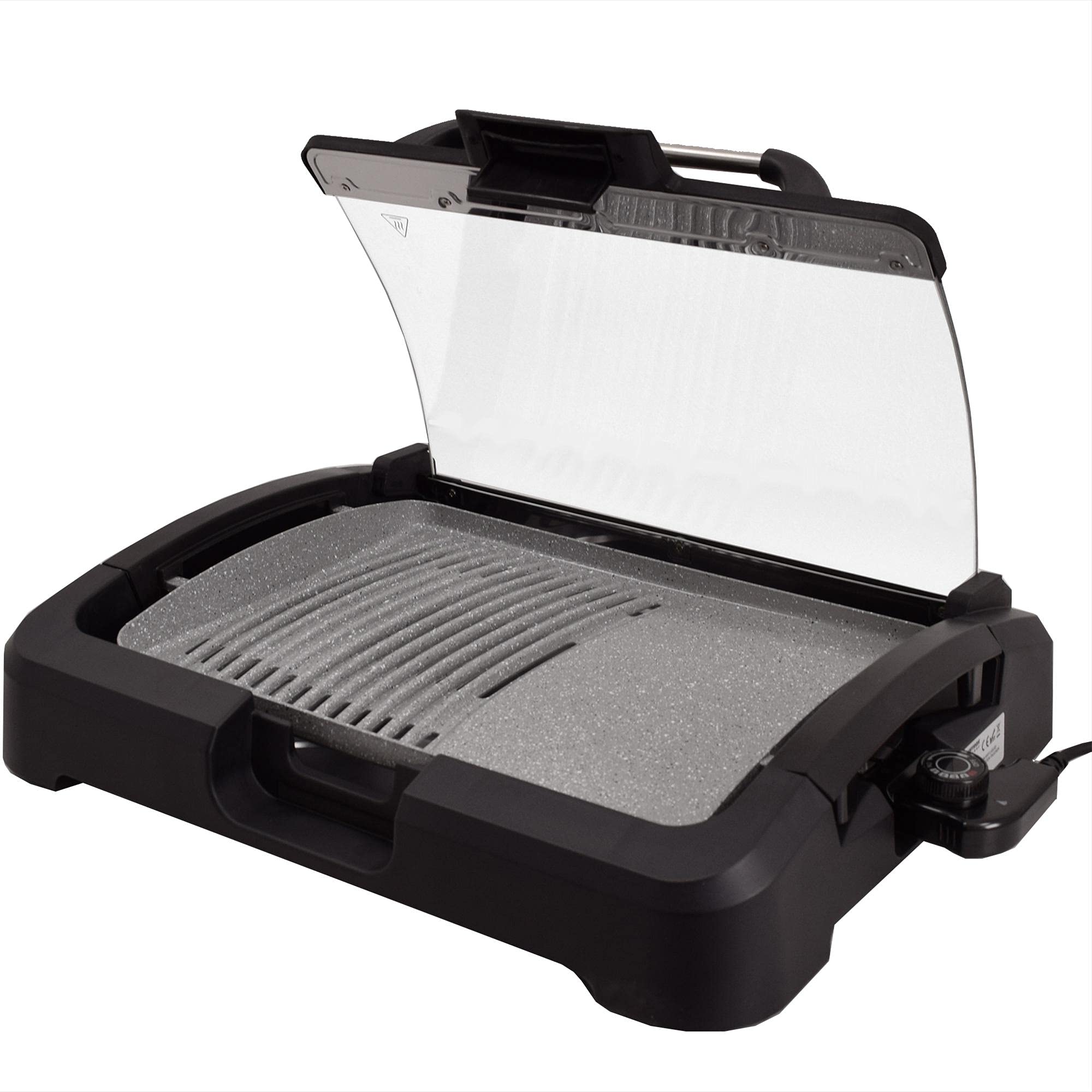 Syntrox Germany elektrischer Tischgrill mit Keramik Grillplatte und Glasdeckel BBQ Grill Elektrogrill Barbecue TG-2200W