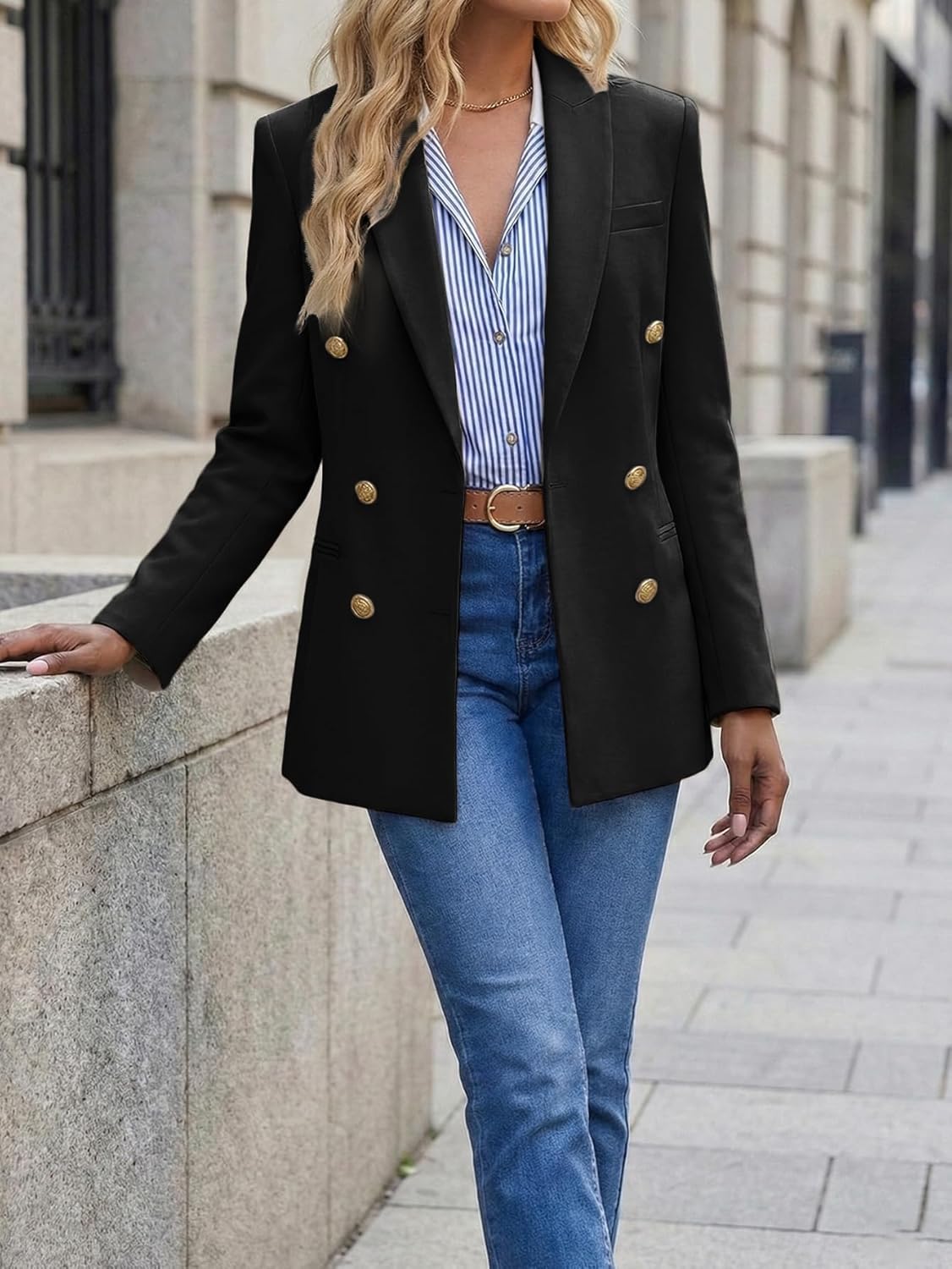 Mina Self 2026 Spring Women's Double Breasted Blazer - Open Front Full Lined Loose Work Office Jackets with Pockets