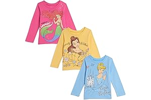 Princess Ariel Cinderella Tiana Belle Jasmine Moana 3 Pack T-Shirts for Girls