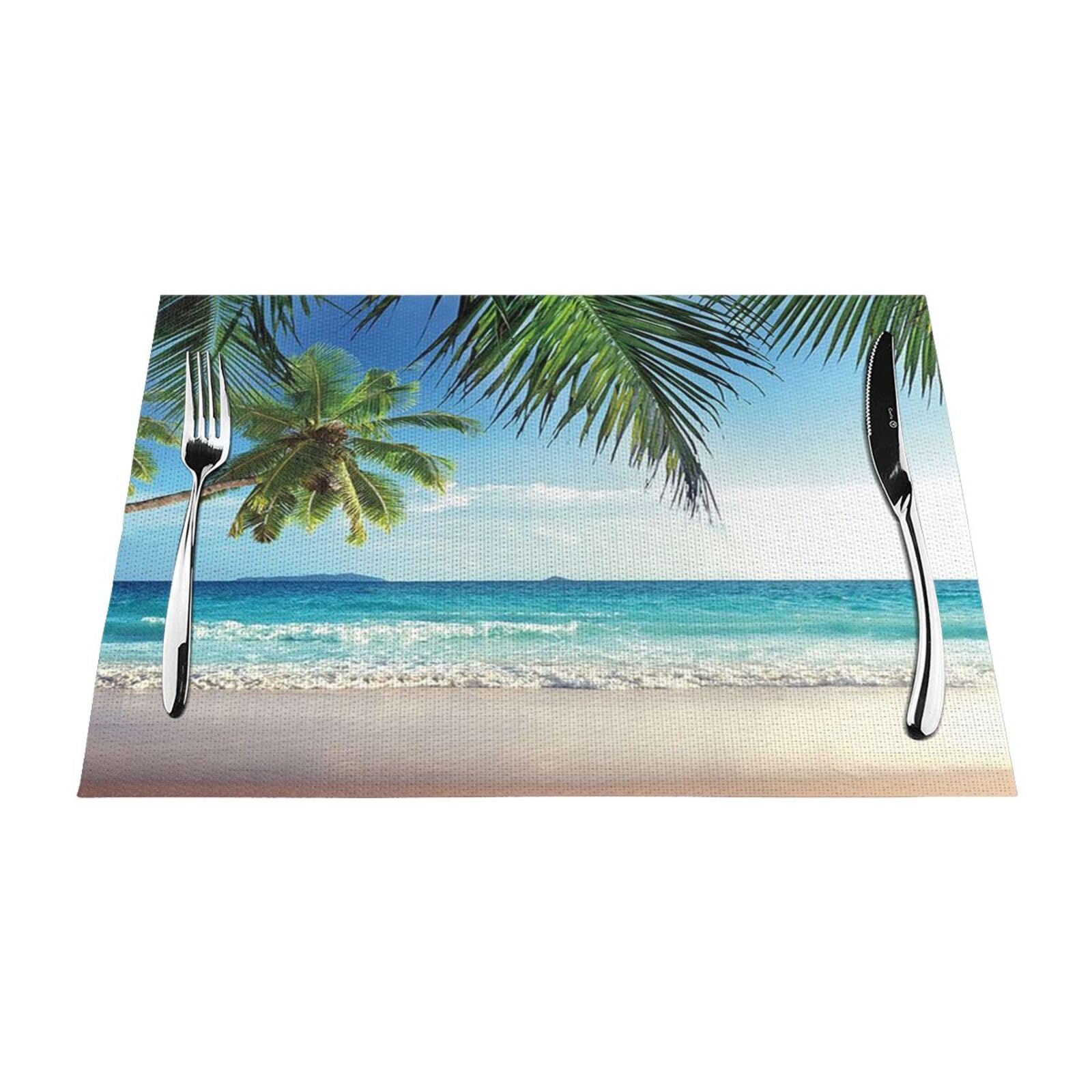 PVC Placemat Set of 1 PCS, 45x30 CM, Tropical Palm Tree Hawaii Beach Printed Non-Slip Heat Resistant Place Mats for Kitchen Dining Table Indoor Outdoor