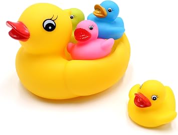 Floating Rubber Duckies Bath Play 5 Pieces Set - Includes 1 Jumbo Mama Ducky and 4 Baby Ducks - Fun Water Tub Playing Kits4 Colors