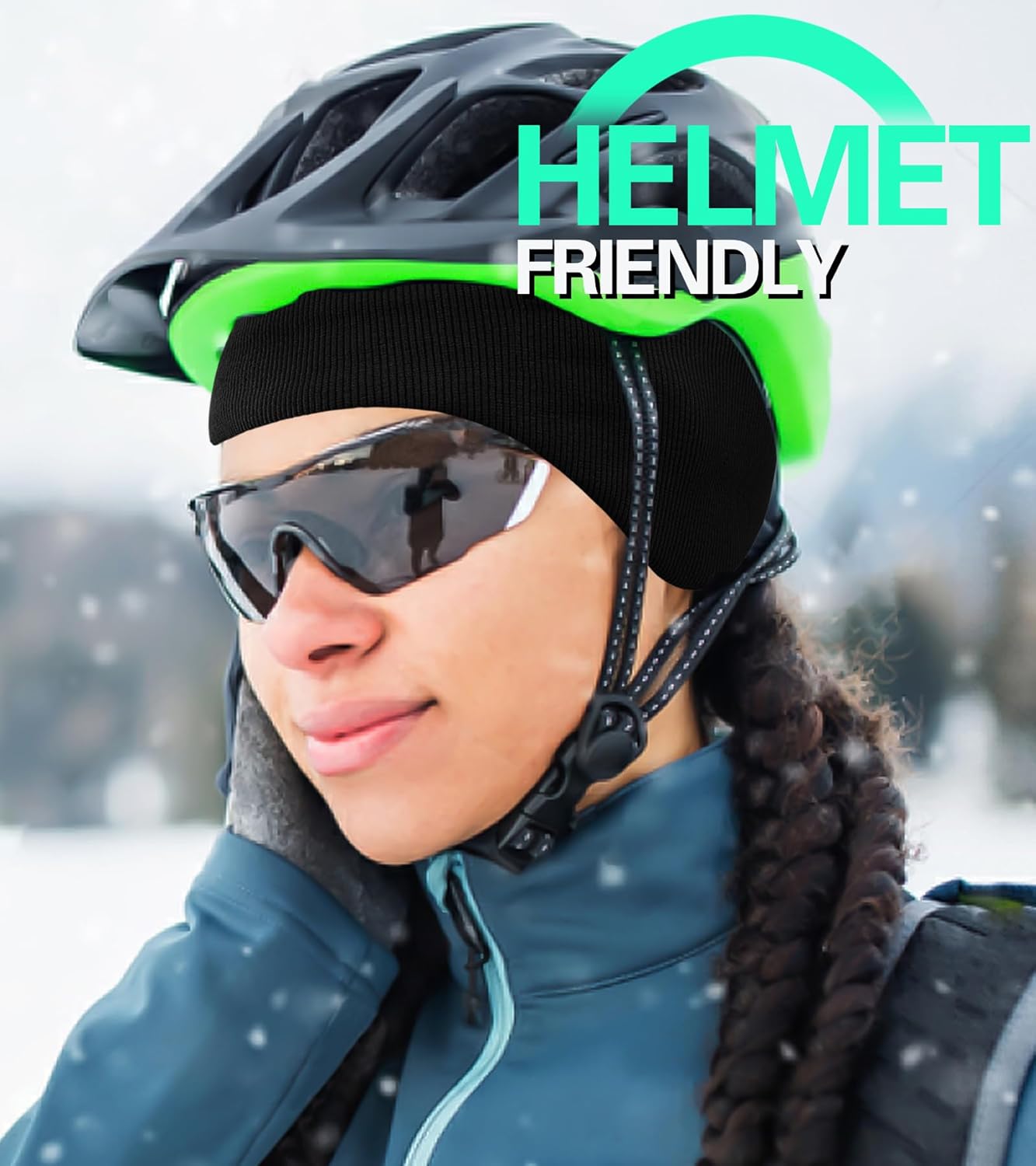 Winter Ear Warmer Headband for Men Women Double-Layer Knit Ear Muffs Cover with Fuzzy Lining for Running and Cycling (Army Green, One Size) - Image 5
