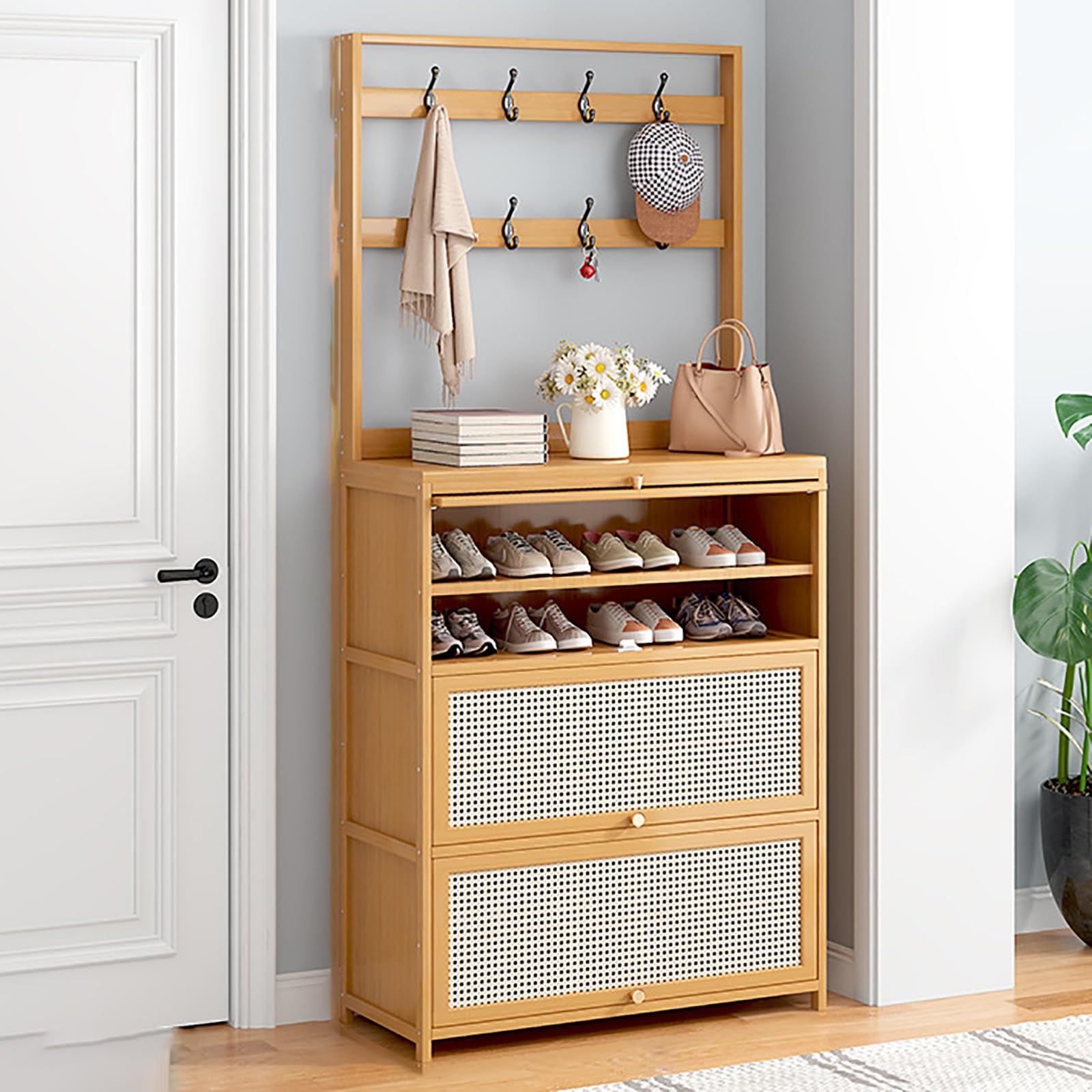 Aioneer Slim Shoe Cabinet For Entryway And Bedroom Brown Shoe Rack Storage Cabinet For Living Room Dorm And Small Apartment,Wood Color 70Cm/27.6In-Wood Color-60cm/23.6in