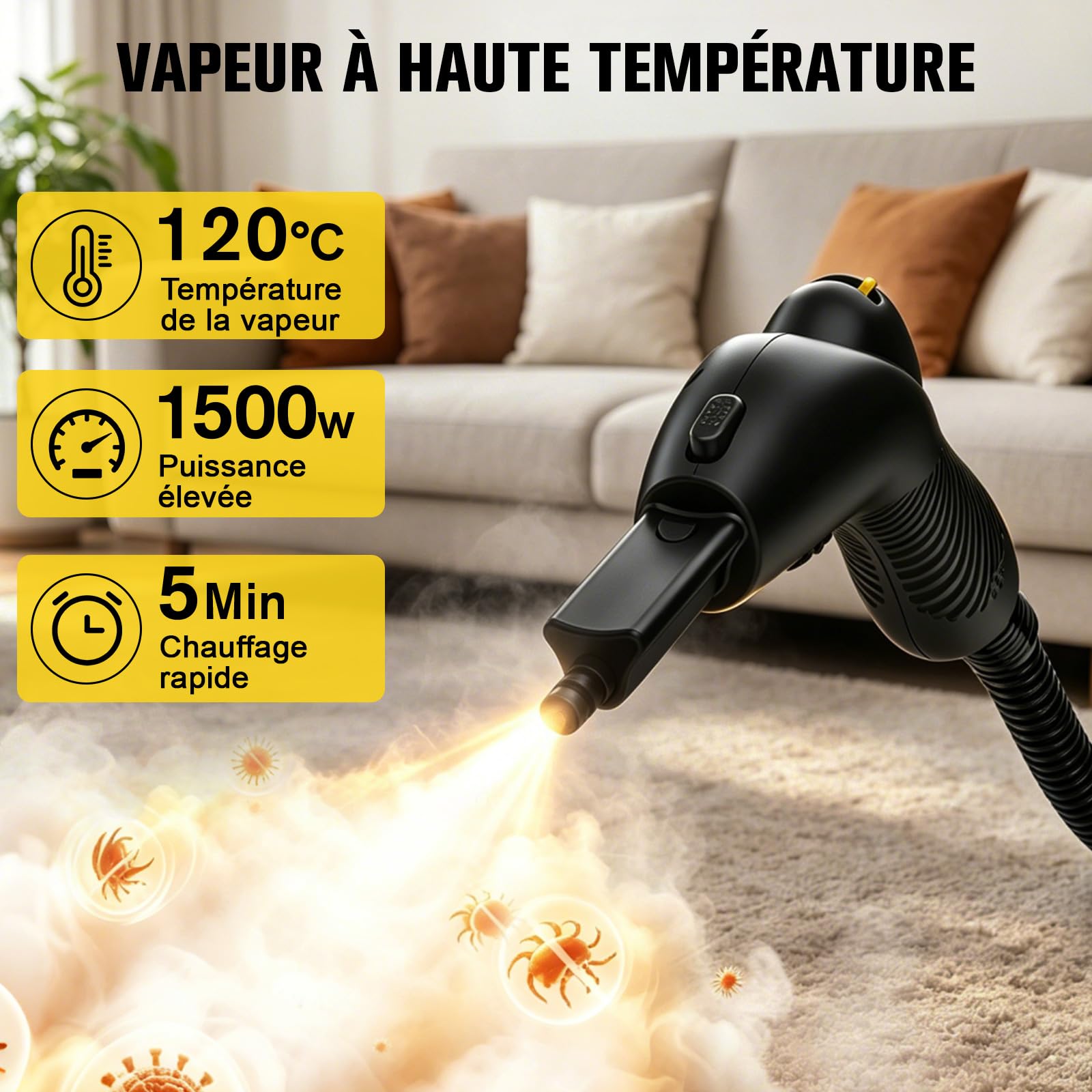 Waitbird Nettoyeur Vapeur Portable, Nettoyeur Avec 21 Accessoires | Nettoyage Sans Produits Chimiques Pour Sol, Four, Voiture, Carrelage, Tapis Et Canapé 丨 Pression 4,5 Bars 丨 Vapeur 120°C
