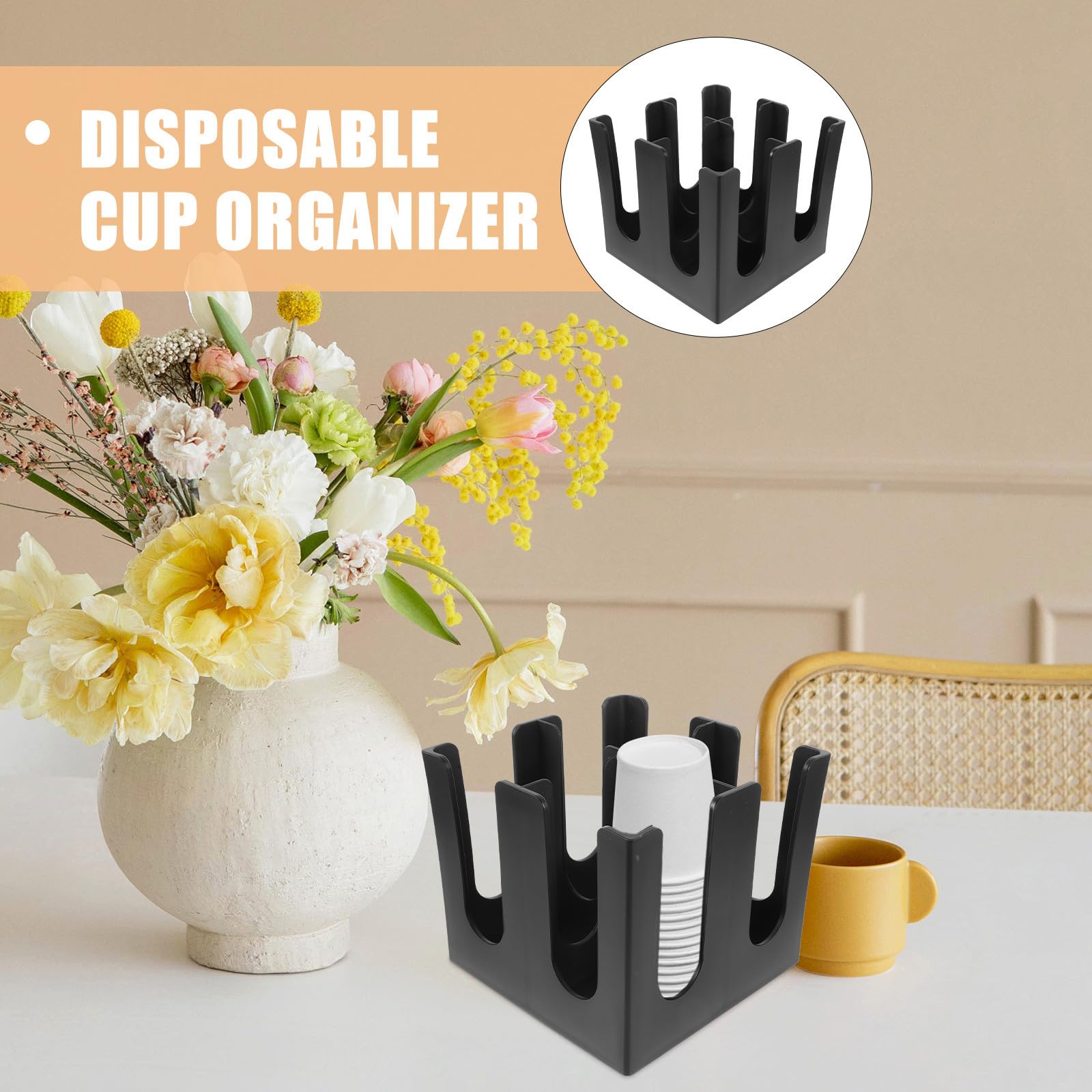SEWACC Portavasos de Escritorio Negro de Plástico para Vasos de Papel