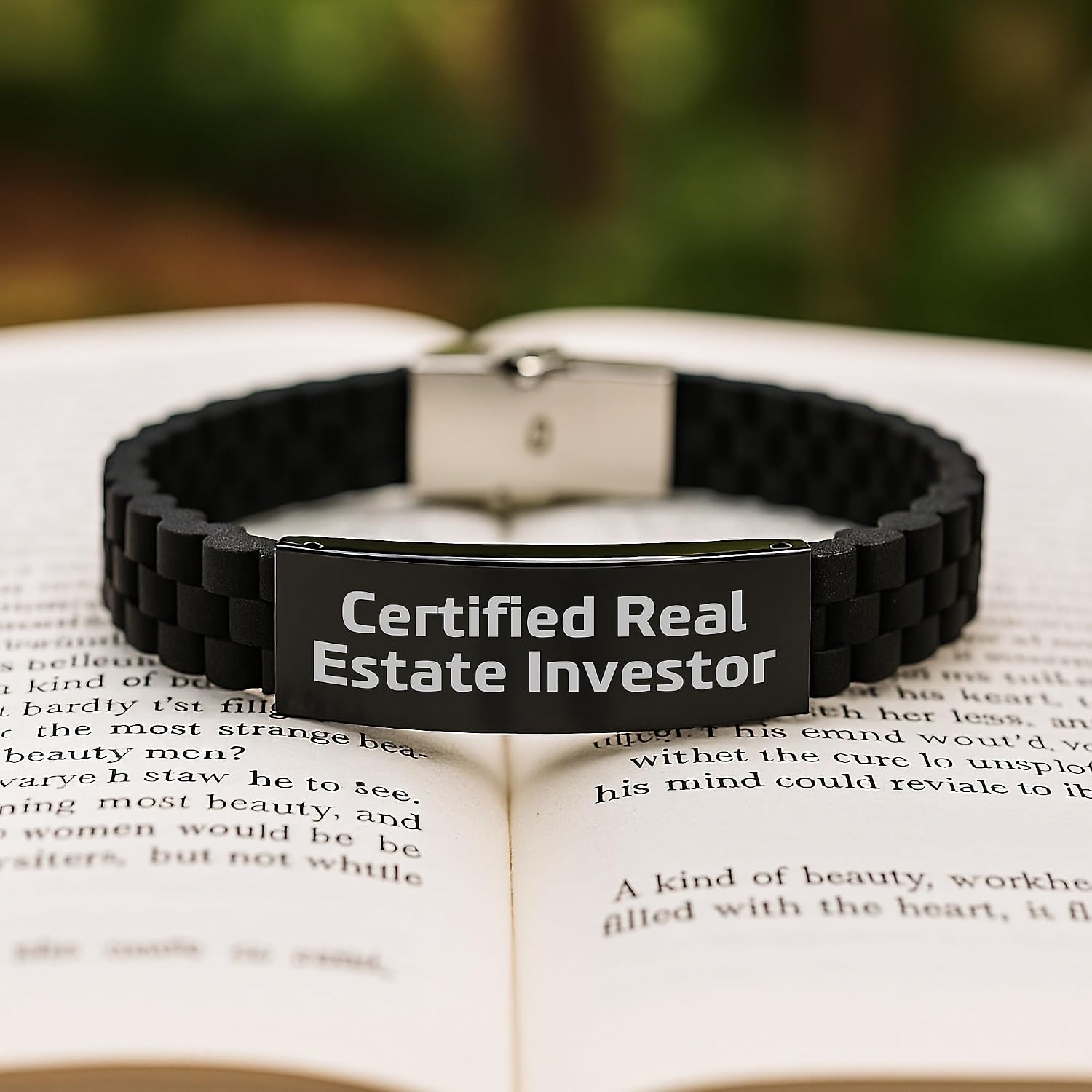 Funny Real Estate Investor Gifts Glide lock Clasp Bracelet for Men Birthday, Certified Real Estate Investor Quote, Adjustable Black Stainless Steel and Silicone Watch, Gifts from Friends