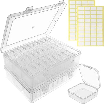 Guyuyii 62 Clear Plastic Bead Storage Containers with Hinged Lids & Labels