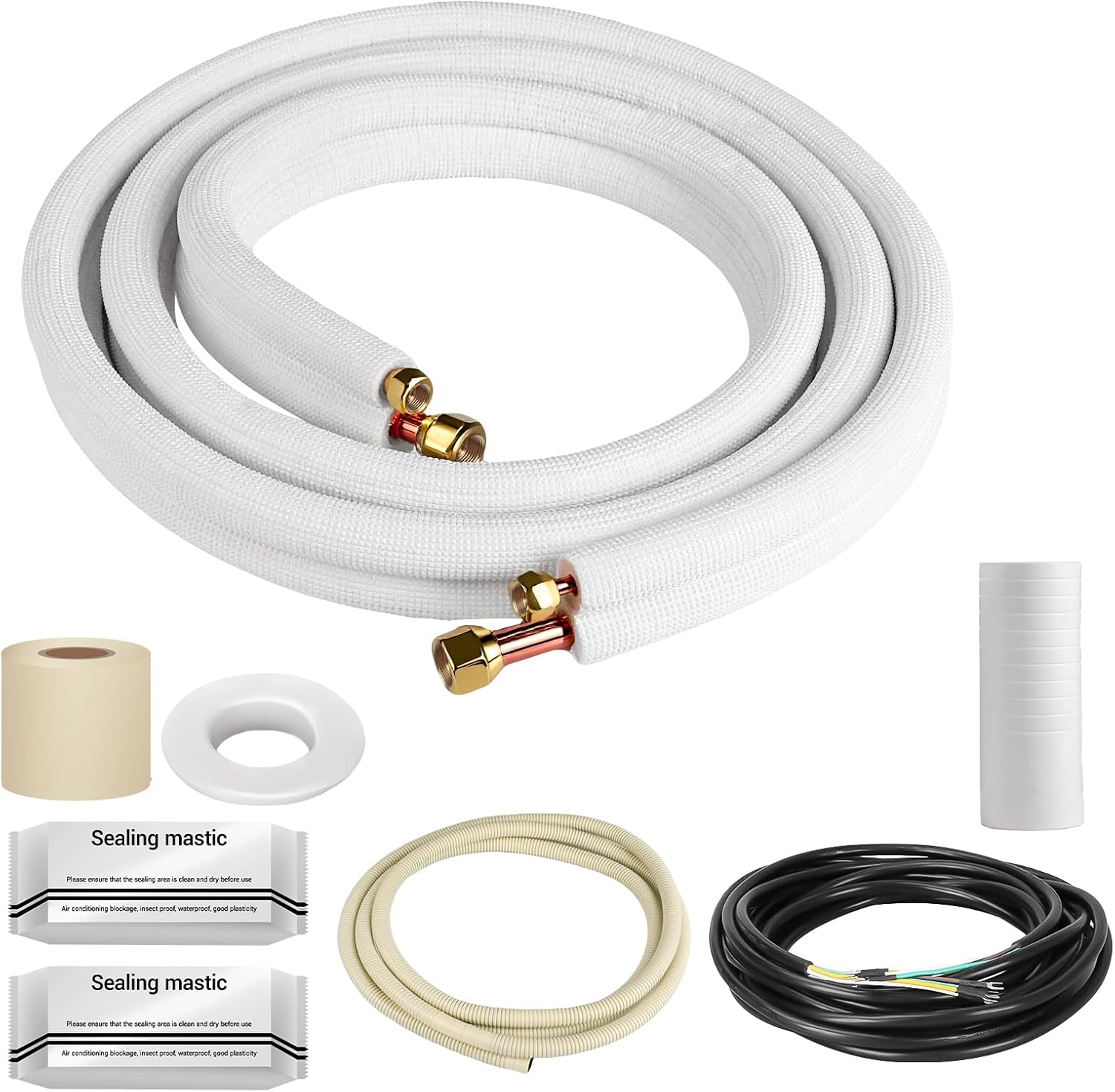 10 ft Mini Split Line Set 3/8? + 1/4? Triple-Layer Insulated, Pre-Flared, Leak-Proof Tubing Kit for Home, Office & Workshop Ductless AC & Heat Pump Systems?99.9% Copper? 10FT Length 1/4" & 3/8"