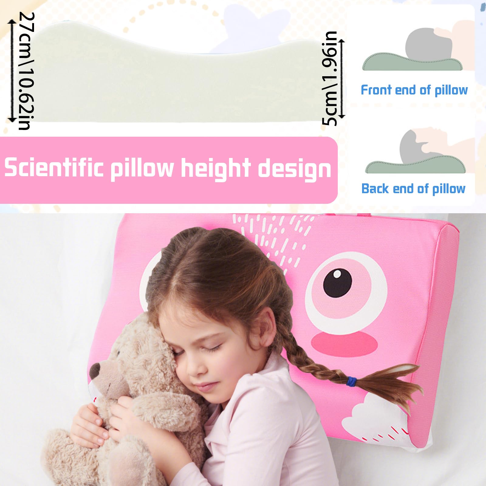 Oreiller Enfant Memory Foam 45x27 Cm - Design Renard, Taie Soie Glacée - Pour Enfants Dès 3 Ans, Ergonomique