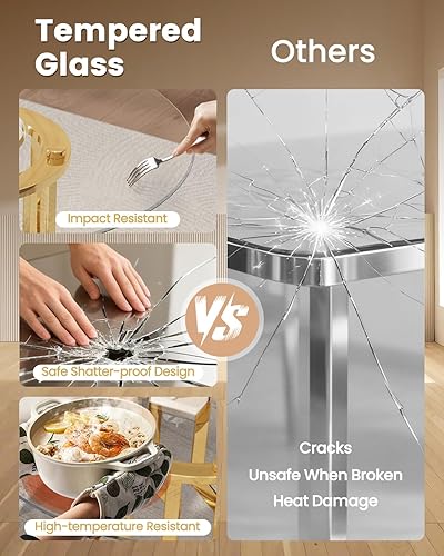 Miniatura 7 de Mesa de comedor redonda de vidrio de 39 pulgadas para 4: mesa de cocina circular de vidrio con patas de acero, mesa de comedor moderna para comedor,