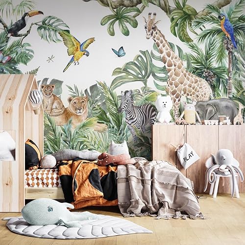 Vista 23 de Papel tapiz para habitación de niños, mapa del mundo con países, papel tapiz para guardería de animales pelar y pegar, murales de pared para niños