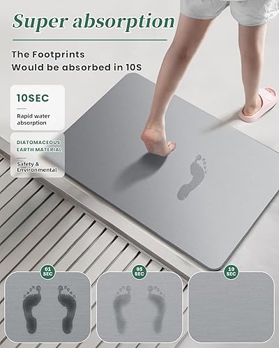 Miniatura 3 de VOPEAK Tapete de baño de piedra, tierra de diatomeas para baño con tapete antideslizante, tapete de baño de secado rápido, tapete de baño súper