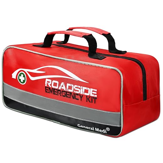 General Medi 127-Pieces Roadside Car Emergency Kit Include Mini First Aid Kit, Jumper Cables,Tow Rope, Bandage, Safety Vest, Emergency Triangle, All in One Pack