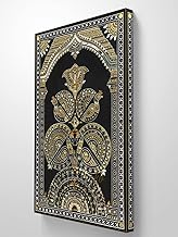 Jadoun Lippan Kaam Inspired Canvas Painting | Traditional Kutch Mud Mirror Art Print | Ethnic Wall Decor for Home & Office (20X30 INCHES)