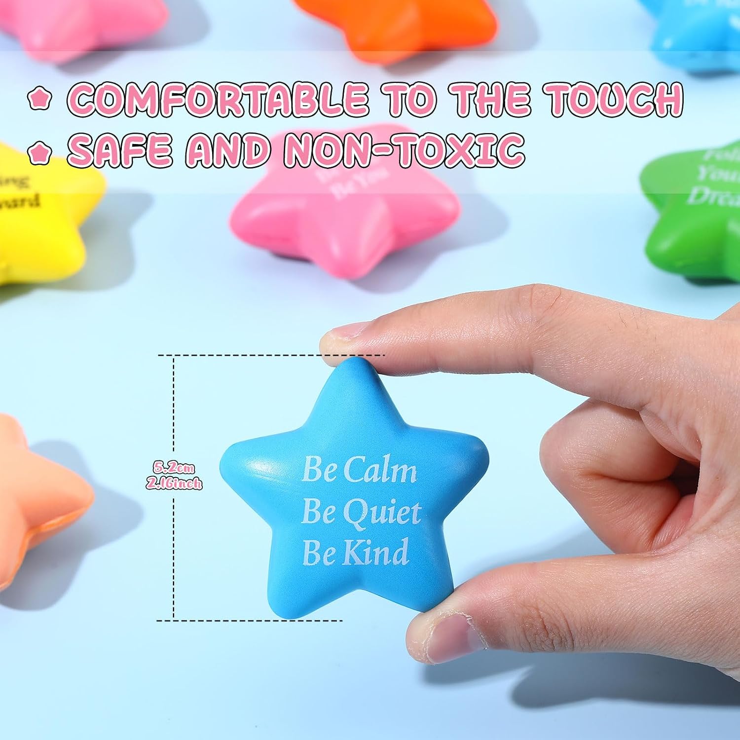 Leyndo 100 Pcs Star Stress Ball Bulk Motivational Quotes Relief Balls 2.2 Inch Mini Colorful Stress Ball Foam Inspirational Party Favors Gifts for Adults Kids Anxiety Relief Toys