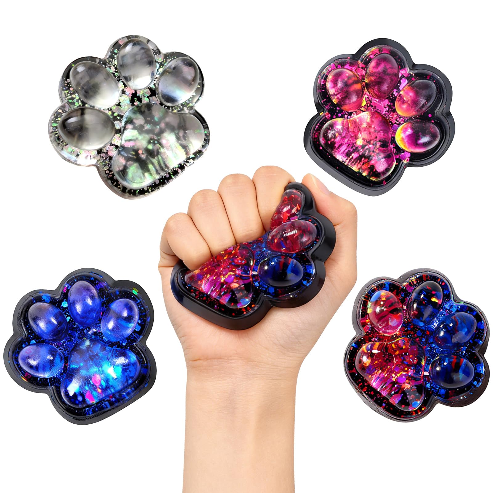 Cat Paw Taba Squishy Toy – 4Pcs Starry Sky Cat Paw Stress Relief Toys, Fufu Squishy Paw for Anxiety Relaxation, Fun Fidget Toys, Soft Durable Squeeze Toy for Stress Relief and Focus