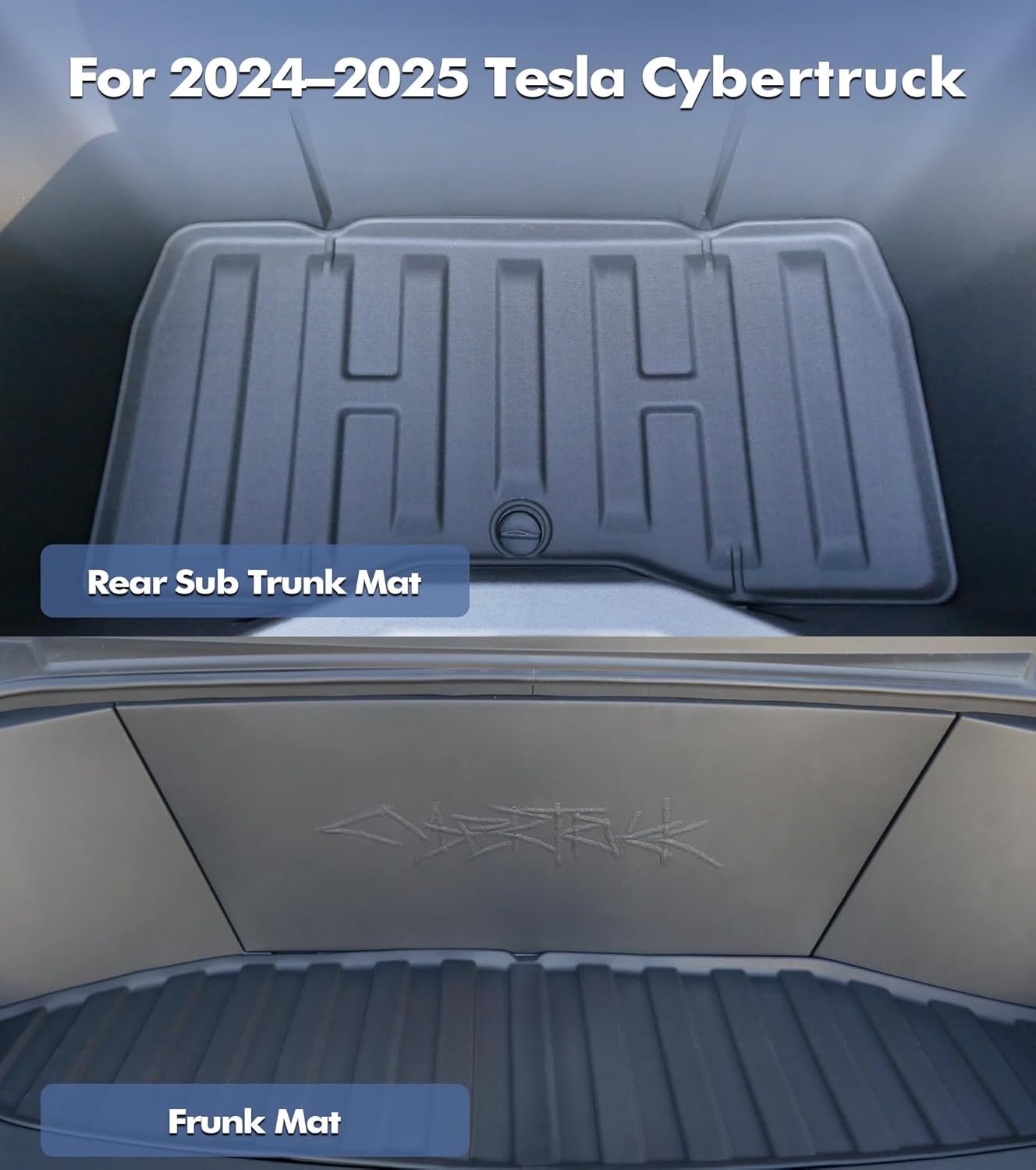 PM Auto Floor Mats Compatible with Tesla Cybertruck 2024-2026 TPE All-Weather 1st & 2nd Row Car Floor Mat Full Set Custom Fit Front and Rear Cargo Trunk Liners Truck Bed Mat Waterproof 6PCS
